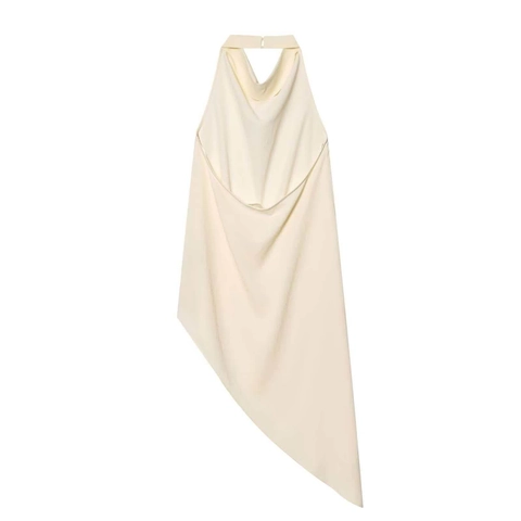 Elegant Halter Neck Backless Maxi Dress Asymmetrical Hem Sleeveless Cream White Polyester Summer Vacation Long Sundress For Women
