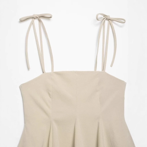 Dames Sexy Peplum Cami Top Strik Schouderband Roffel Zoom Slanke Pasvorm Khaki Polyester Mouwloos Zomer Mode Tank Top