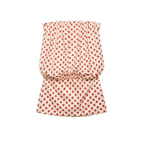 Women's Sexy Red Polka Dot Strapless Mini Dress Summer Shirred Slim Fit Bodycon Tube Top Dress For Party Vacation