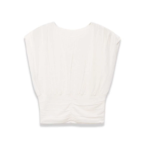 Women Elegant Ruched Sleeveless Knit Tank Top Round Neck Solid Color Polyester Commuter Summer Basic Casual Slim Fit Vest