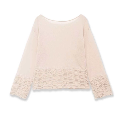 Elegant Women Long Sleeve Boat Neck Knit Top Slim Fit Solid Color Pleated Hem Pullover Sweater