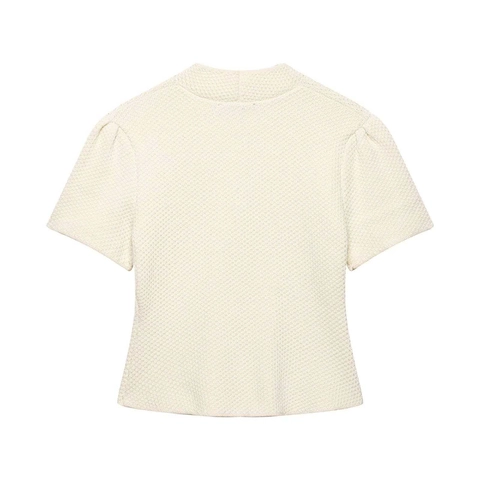 Women's Casual Short Sleeve Knitted Cardigan Elegant V-Neck Waffle Texture Button Up Slim Fit Summer Polyester Top
