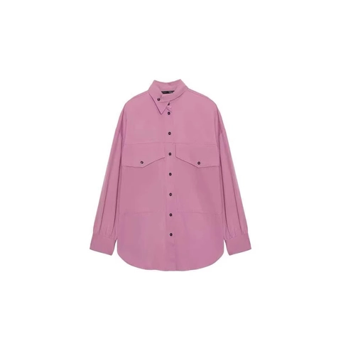 Damen Einfarbig Langarm Hemd Casual Lockere Passform Bluse Mit Doppeltaschen Und Asymmetrischem Kragen Top