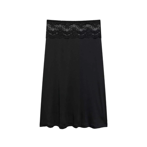 Falda Midi de Cintura Alta para Mujer con Ribete de Encaje Elegante Viajero Color Sólido Poliéster Falda Recta