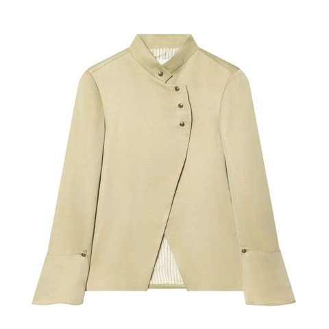 Dames Opstaande Kraag Asymmetrische Blazer Jas Slim Fit Lange Mouw Metalen Knoppen Gestreepte Voering Casual Kantoor Kostuum Bovenkleding