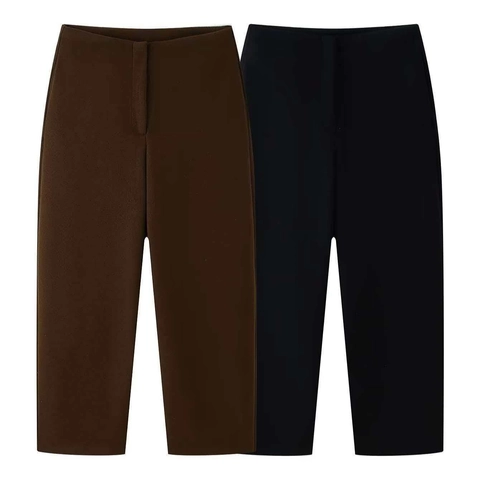 Pantaloni a Gamba Dritta a Vita Alta da Donna Minimalista in Poliestere Ufficio Pendolare Tinta Unita Casual Pantaloni