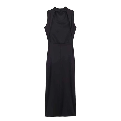 Elegante Vestido Midi Sin Mangas Con Espalda Descubierta Sexy Ajustado Color Sólido Poliéster Vestido Bodycon Para Mujer Verano Fiesta Noche