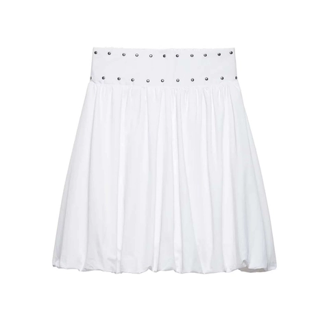 Gonna a Palloncino Bianca a Vita Alta da Donna Con Decorazione di Rivetti Gonna Midi a Pieghe Casual Moda Estiva Abbigliamento Donna