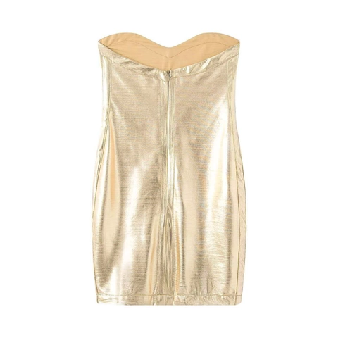 Vestito da Donna Oro Metallizzato Senza Spalline Aderente Sexy Slim Fit Mini Abito a Fascia per Banchetti Feste Clubwear