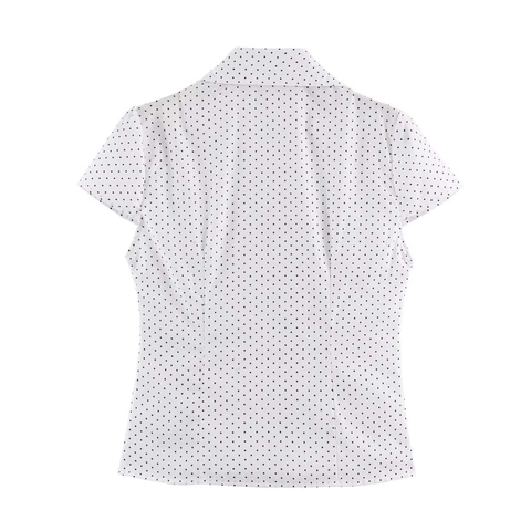 Women Vintage Ruched V Neck Short Sleeve Button Down Shirt Retro Polka Dot Solid Polyester Commuting Blouse Summer Tops