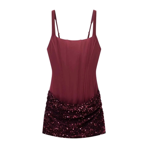 Mini Robe Corset Sexy à Paillettes pour Femmes Dos Lacé Bretelles Spaghetti Réglables Moulante Fête Club Sans Manches