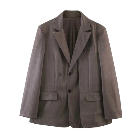 Conjunto de Blazer de Rayas Casual para Mujer Solapa de Muesca Manga Larga Chaqueta y Pantalones de Pierna Ancha Dos Piezas
