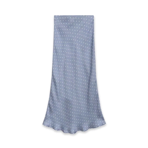 Elegante Gonna a Vita Alta in Raso a Pois da Donna Gonna Midi a Tromba Retro Blu Chiaro Gonna Lunga Casual da Pendolare