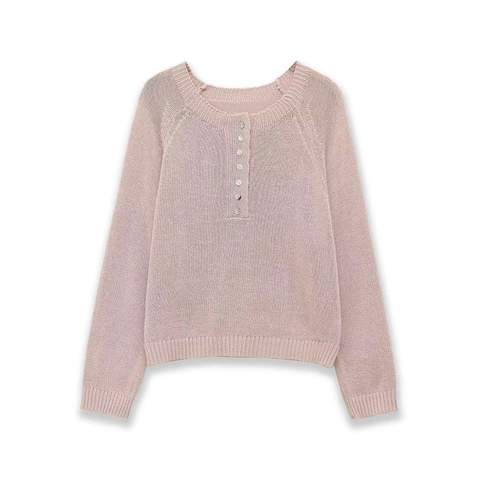 Dames Elegante Gebreide Trui Ronde Hals Knoop Detail Lange Mouw Effen Kleur Pullover Top Kantoor Dame Woon-Werkverkeer Breigoed
