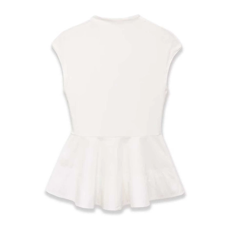 Women Elegant Sleeveless Peplum Top Round Neck Ribbed Knit Waist Ruffle Hem Solid Color Casual Summer Tank Top