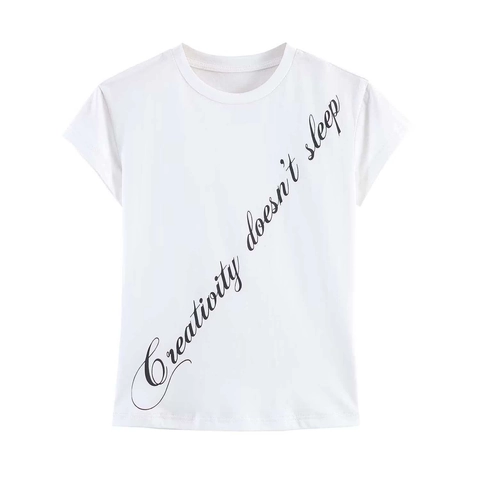 Women Letter Print Slim Fit Short Sleeve T-Shirt Casual Round Neck Polyester Summer Basic Graphic Tee Top For Daily Wear