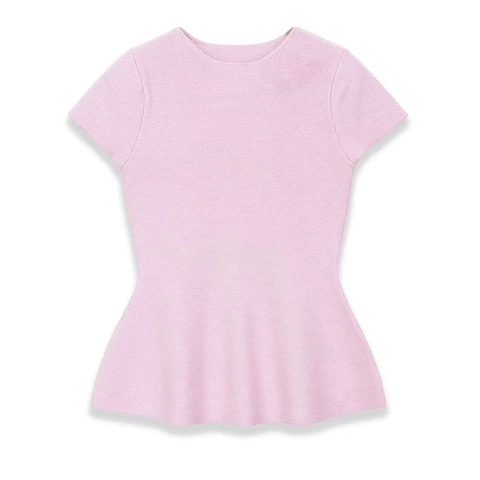 Top in Maglia da Donna Casual con Girocollo Manica Corta Orlo Peplum Elegante Tinta Unita Slim Fit Maglieria Estiva Pullover