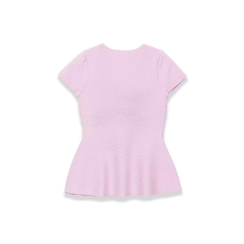 Top in Maglia da Donna Casual con Girocollo Manica Corta Orlo Peplum Elegante Tinta Unita Slim Fit Maglieria Estiva Pullover