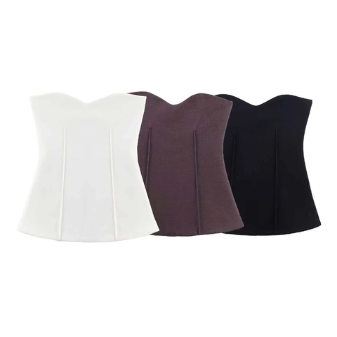 Top a Fascia Corsetto Sexy Scollo a Cuore da Donna Vestibilità Aderente Senza Spalline Canotta Corta Casual Festa Estate