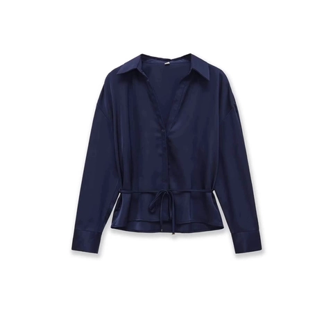 Elegante Satijnen Blouse met V-hals en Tailleband voor Dames Effen Kleur Woon-werkverkeer Top Kantoor Dame Werk Shirt