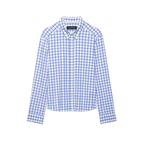 Women Casual Blue White Gingham Long Sleeve Shirt Button Down Lapel Plaid Blouse Loose Fit Commuter Top Polyester Shirt