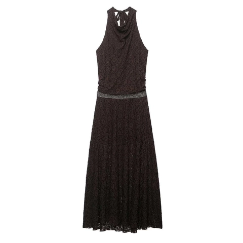Halter Neck Floral Lace Maxi Dress For Women With Shimmering Rhinestone Belt Backless Elegant Evening Party Sleeveless Long Dress