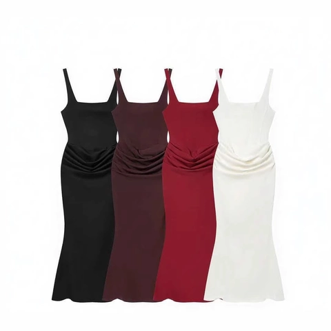 Elegant Satin Ruched Spaghetti Strap Maxi Dress Sexy Backless Lace Up Fishtail Evening Party Prom Bodycon Long Dress