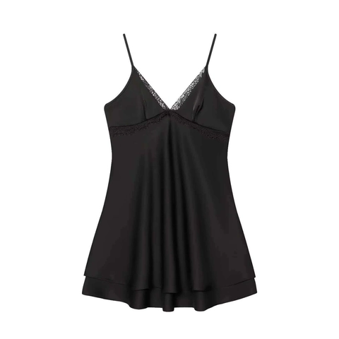 Dames Sexy Satijn-Look Slip Dress V-Hals Kant Patchwork Dubbellaagse Mini A-Lijn Polyester Jurk Voor Reizen Feest