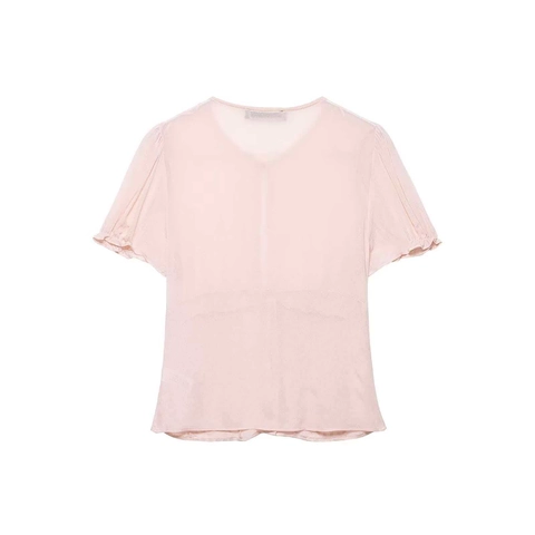 Women's V-Neck Puff Sleeve Chiffon Blouse Slim Fit Polka Dot Short Sleeve Summer Temperament Commute Top Clothing