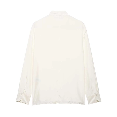 Blusa de Mujer Elegante con Cuello Alto y Manga Larga Color Sólido Simple Camisa con Textura de Satén para Oficina