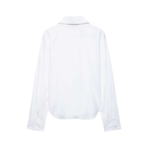 Women's Casual White Long Sleeve Lace-up Shirt Loose Lapel Blouse With Metal Eyelets Solid Color Woven Polyester Top