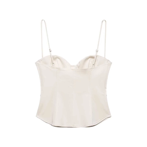 Women Sexy Off-White Bustier Crop Top Adjustable Spaghetti Straps Structured Corset Top Slim Fit Hook Closure Vest