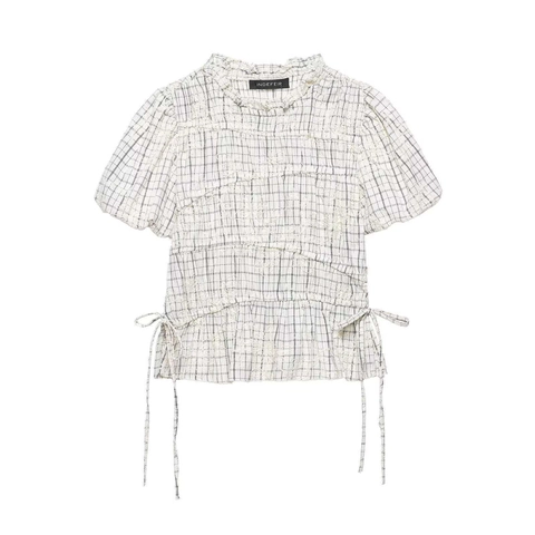 Vintage Gingham Plaid Two Piece Skirt Set Women Puff Sleeve Drawstring Top And Floral Embroidery High Waist A-Line Long Skirt Co-ord