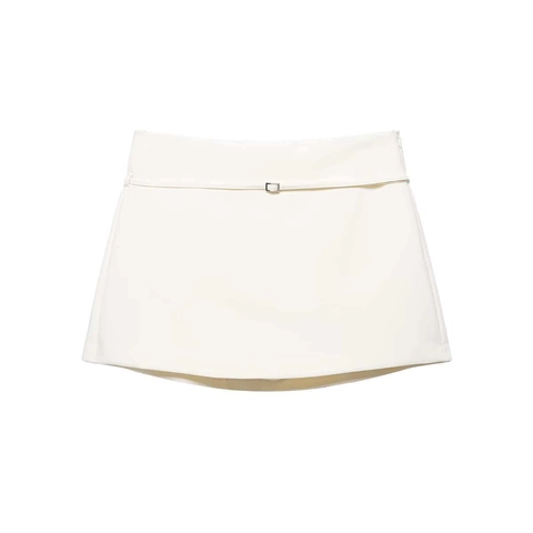 Mini-Jupe Ligne A Taille Haute pour Femmes Commuter Minimaliste Blanche Structurée en Polyester Avec Ceinture pour Bureau