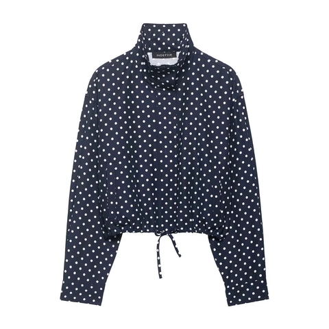 Conjunto De Dos Piezas De Lunares Para Mujer Cuello Alto Chaqueta Con Cordón Y Pantalones Cortos Ropa De Verano Casual