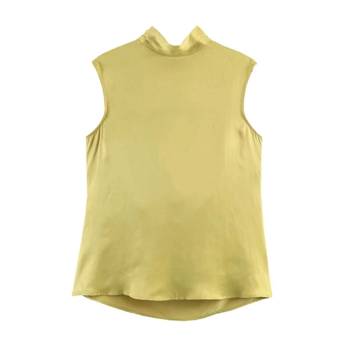 Women's Elegant Satin Sleeveless Bow Tie Blouse Elegant Stand Collar Solid Color Summer Commute Tops For Women