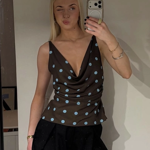 Dames Vintage Gedrapeerde Halslijn Polka Dot Cami Top Sexy Gerimpelde Spaghettibandjes Mouwloos Zomer Polyester Slim Tank Vest
