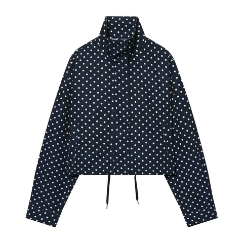 Giacca a Pois Casual da Donna Manica Lunga Collo in Piedi Orlo con Coulisse Giacca a Vento Larga Moda Autunno
