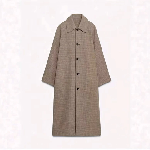Women Reversible Plaid Long Trench Coat Polyester Lapel Button Overcoat For Autumn Winter Minimalist Casual Outerwear