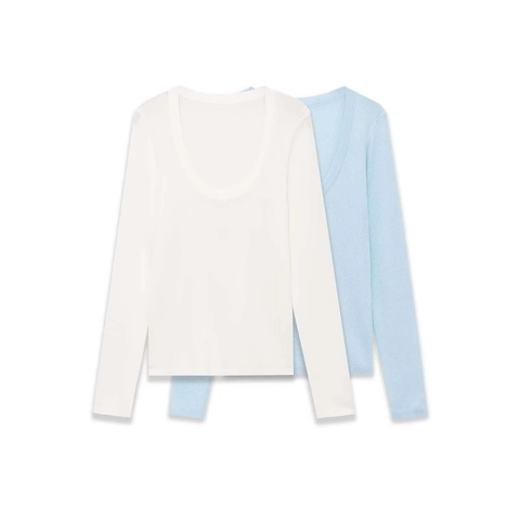 Women Casual Solid Color Slim Fit Knit Long Sleeve Top Deep U Neck Ribbed Breathable Pullover T-Shirt Thin Basic Sweater