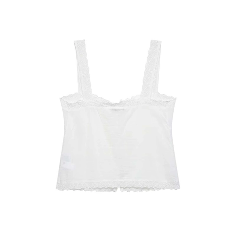 Vintage French Style White Lace Camisole For Women Summer Embroidery Sleeveless Tank Top With Front Buttons And Bow Tie