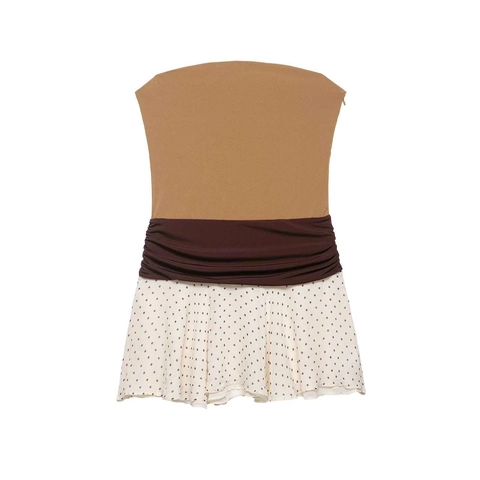 Dames Sexy Geplooid Patchwork Strapless Jurk Polka Dot Hoge Taille Mouwloos Slim Fit Zomer Feest Clubkleding Mode Jurk