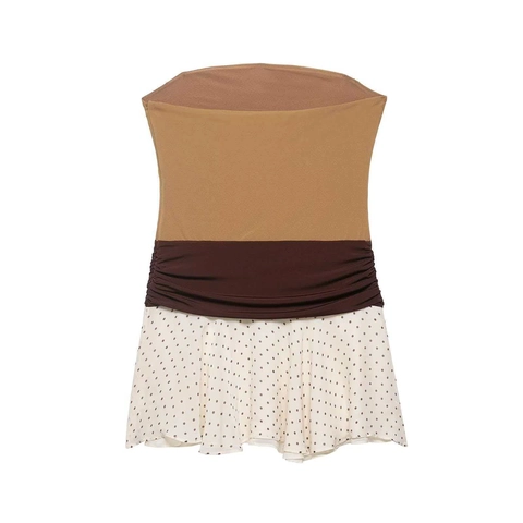 Dames Sexy Geplooid Patchwork Strapless Jurk Polka Dot Hoge Taille Mouwloos Slim Fit Zomer Feest Clubkleding Mode Jurk