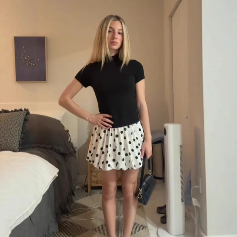 Vintage Polka Dot Bubble Mini Skirt Women High Waist A-Line Pleated Skirt Summer Casual Sweet Short Skirt Black White