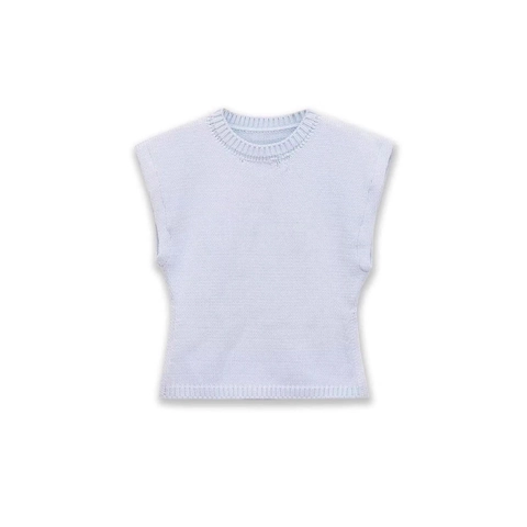 Women's Casual Knit Vest Slim Fit Round Neck Sleeveless Solid Color Ribbed Knit Top Polyester Lightweight Light Blue Tank Top