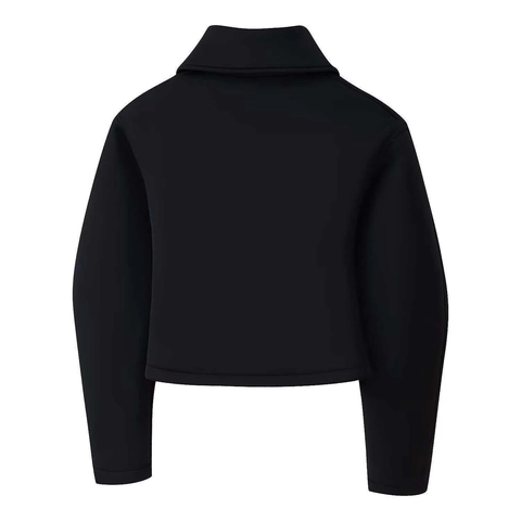 Women Standing Collar Zipper Short Jacket Scuba Fabric Casual Loose Long Sleeve Outerwear Sporty Versatile Plain Coat
