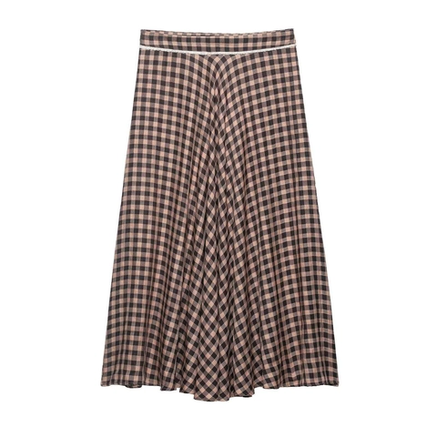 Damen Sommer Vintage Karierter Midi Rock Hohe Taille A-Linie Langer Rock Mit Spitzenbesatz Klassisches Karomuster Casual Rock