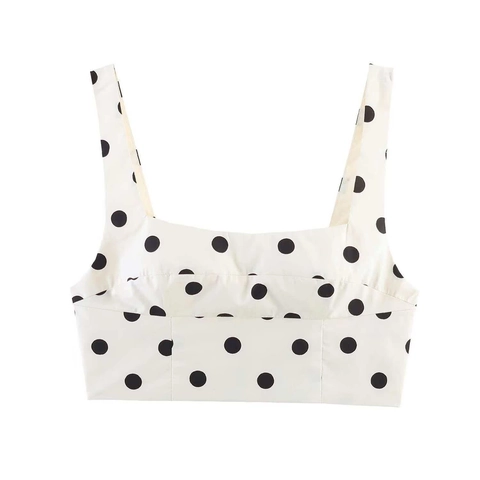 Retro French Women Polka Dot Set Polyester Square Neck Crop Top And High Waist Asymmetric Midi Skirt Summer Vacation Outfit