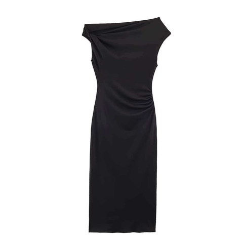 Vestido Maxi Elegante de Un Hombro para Mujer Sexy Asimétrico Sin Mangas Ajustado Poliéster Color Sólido Vestido de Fiesta