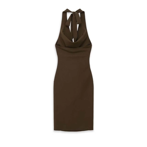 Vestido Halter Sexy para Mujer Cuello Drapeado Fruncido Ajustado Sin Mangas Espalda Descubierta Color Sólido Midi Fiesta